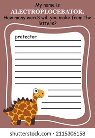 Educational anagram word game with funny dino vector illustration