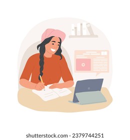Educational app isolated cartoon vector illustration. Teen girl using software for education, application use, studying subjects with gadget, getting information from tablet vector cartoon.