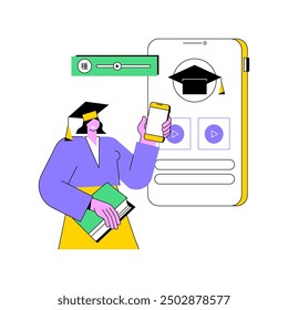 Educational apps isolated cartoon vector illustrations. Foreign language application use, IT technology development, modern learning software on the smartphone screen vector cartoon.
