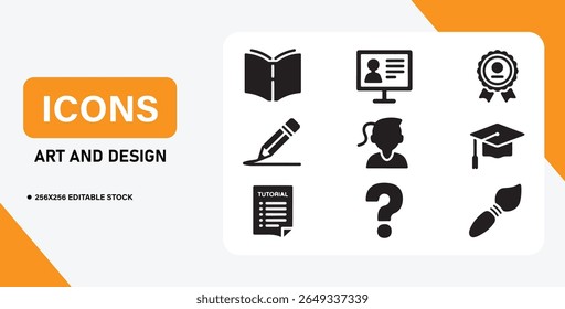 Educational Art and Design Icon Collection Featuring Learning and Tutorial Symbols