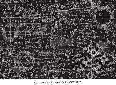 Educational "back to school" math vector seamless background with many formulas, figures and equations shuffled together