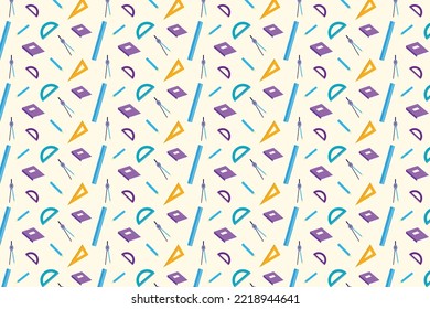 Educational background pattern and texture design for book covers and wallpapers. Seamless study pattern vector with geometric scales, compass, and book icons. Abstract pattern backdrop for education.