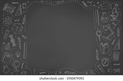 Educational background with stationery sketch frame on board