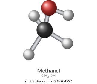 Educational ball-and-stick 3D illustration of Methanol (CH3OH)