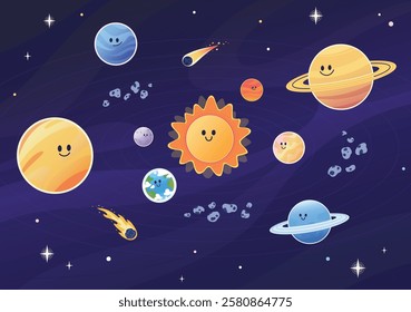 Educational banner with space and celestial bodies