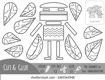 Educational black and white paper game for children, Houseplant, Golden pothos. Use scissors and glue to create the image.