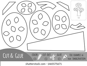 Educational black and white paper game for children, Oak. Use scissors and glue to create the image.
