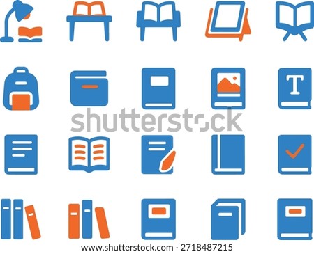 Educational book flat icons set with reading lamp student backpack and library textbook symbols