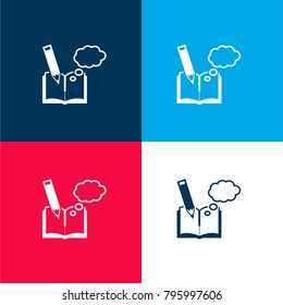Educational book four color material and minimal icon logo set in red and blue