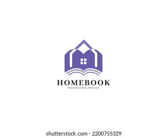Educational book logo with home design illustration