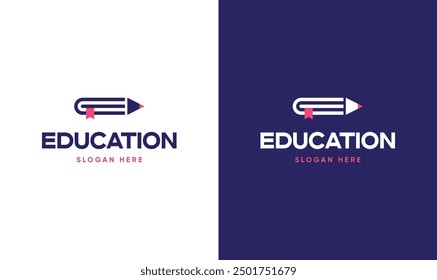 Diseño educativo del logotipo del libro y del lápiz.