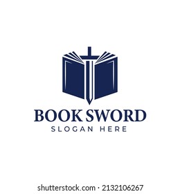 Educational book and sword design logo vector illustration