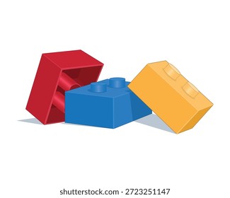 Diseño educativo de bloques de construcción de Vector que entrena la creatividad motora fina y la imaginación de los niños al organizar varios bloques con forma en ciertas estructuras llamadas ladrillos.