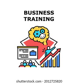 Educational Business Training Vector Icon Concept. On Educational Business Training Trainer Teaching Managers Increase Sales And Communicate With Client. Education Webinar Color Illustration
