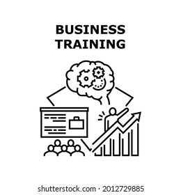 Educational Business Training Vector Icon Concept. On Educational Business Training Trainer Teaching Managers Increase Sales And Communicate With Client. Education Webinar Black Illustration