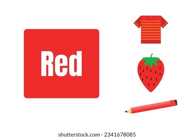 Educational card for learning colors. Red color. Worksheet design for kids.