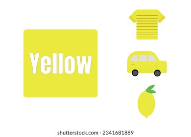 Educational card for learning colors. Yellow color. Worksheet design for kids.