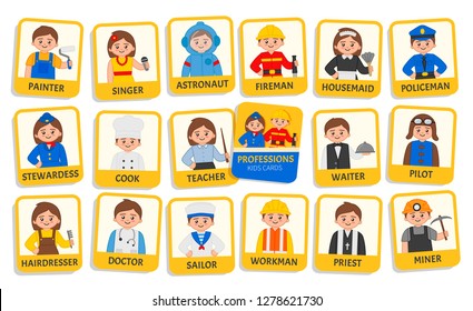 Educational cards for children Professions. Cartoon illustrations of people of different professions.
