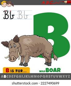 Educational cartoon illustration of letter B from alphabet with wild boar animal character