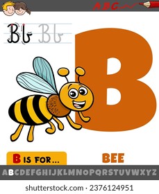 Educational cartoon illustration of letter B from alphabet with wild bee insect animal character