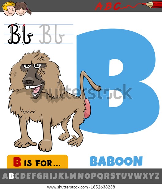 Educational Cartoon Illustration Of Letter B From Alphabet With Baboon ...