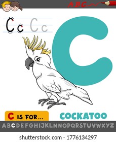 Educational Cartoon Illustration of Letter C from Alphabet with Cockatoo Bird Animal Character for Children 