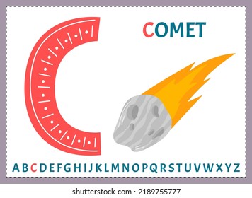 Educational cartoon illustration of letter C from alphabet with Comet