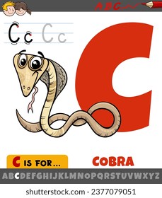 Educational cartoon illustration of letter C from alphabet with cobra animal character