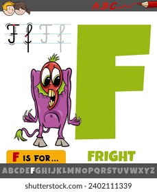 Educational cartoon illustration of letter F from alphabet with fright fantasy character