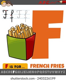 Educational cartoon illustration of letter F from alphabet with french fries food object