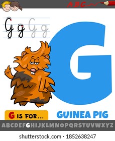 Educational cartoon illustration of letter G from alphabet with guinea pig for children 