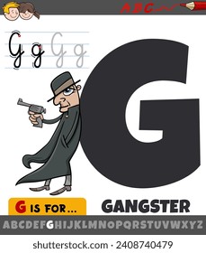 Educational cartoon illustration of letter G from alphabet with gangster character