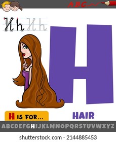 Educational cartoon illustration of letter H from alphabet with hair