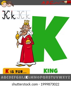 Educational Cartoon Illustration Of Letter K From Alphabet With King Royal Person Character