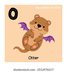 Educational cartoon illustration of letter O from alphabet with otter animal for children