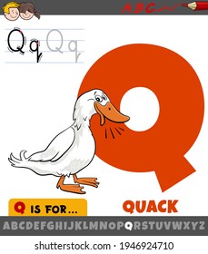 Educational cartoon illustration of letter Q from alphabet with quack duck sound