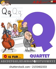 Educational Cartoon Illustration Of Letter Q From Alphabet With Musical Quartet