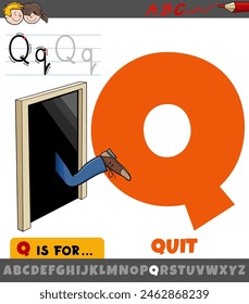 Educational cartoon illustration of letter Q from alphabet with quit phrase