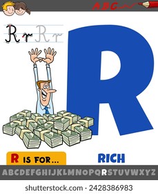 Educational cartoon illustration of letter R from alphabet with rich phrase