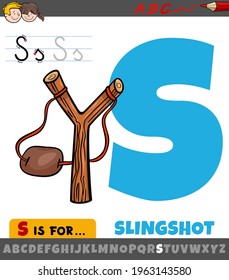 Educational cartoon illustration of letter S from alphabet with slingshot object 