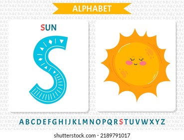 Educational cartoon illustration of letter S from alphabet with Sun character