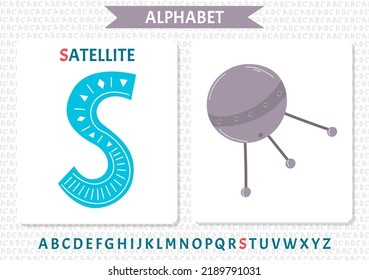 Educational cartoon illustration of letter S from alphabet with Satellite