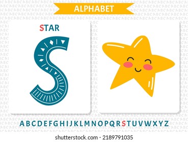 Educational cartoon illustration of letter S from alphabet with Star character