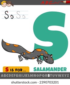 Educational cartoon illustration of letter S from alphabet with salamander animal character