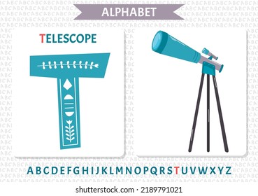 Educational cartoon illustration of letter T from alphabet with Telescope