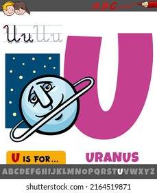 Educational cartoon illustration of letter U from alphabet with uranus planet