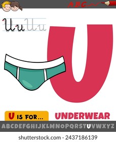 Educational cartoon illustration of letter U from alphabet with underwear object