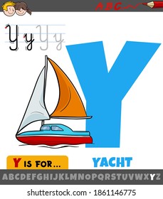 Educational cartoon illustration of letter Y from alphabet with yacht for children 