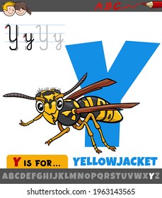 Educational cartoon illustration of letter Y from alphabet with yellowjacket insect animal character