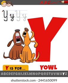 Educational cartoon illustration of letter Y from alphabet with yowl phrase